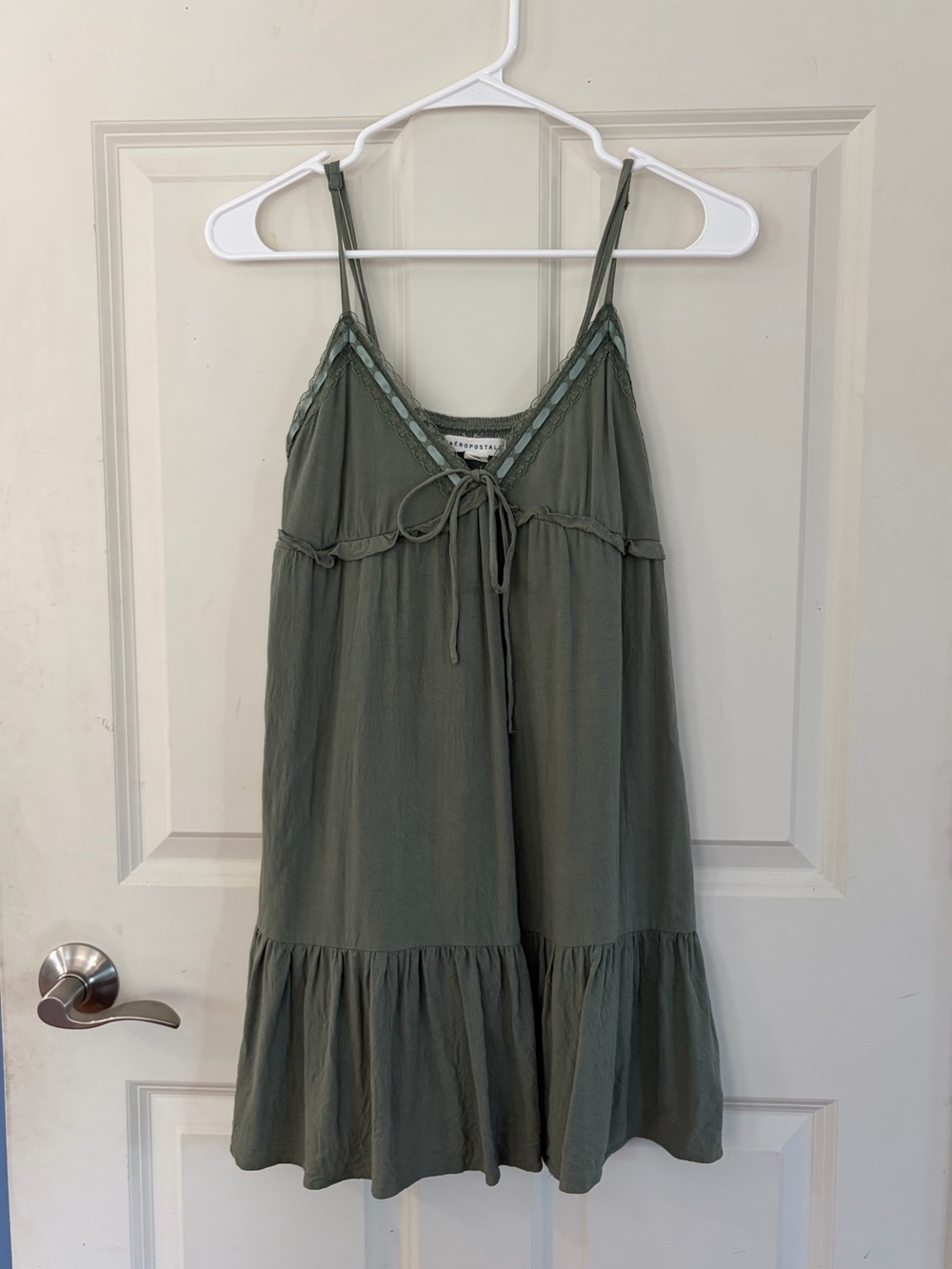 Aeropostale Olive Green Lace-Trim Mini Dress